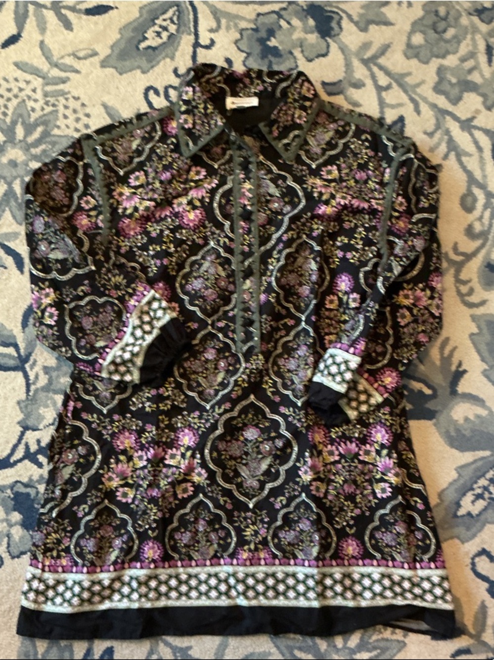 &merci Black Floral Tunic Dress/Top with Purple Accents